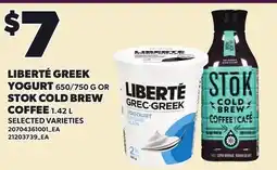 Loblaws LIBERTÉ GREEK YOGURT 650/750 G OR STOK COLD BREW COFFEE offer