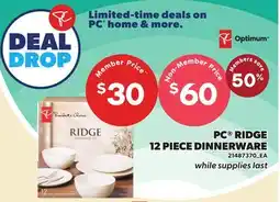 Loblaws PC RIDGE 12 PIECE DINNERWARE offer