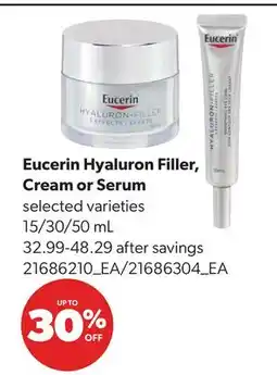 Real Canadian Superstore EUCERIN HYALURON FILLER, CREAM OR SERUM, 15/30/50 ML offer