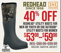 Cabela's REDHEAD UTILITY BOOTS FOR MEN OR YOUTH OR SHE OUTDOOR UTILITY BOOTS FOR WOMEN offer