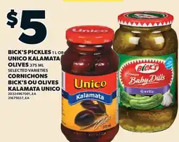 Valu-mart CORNICHONS BICK'S, 1 L OU OLIVES KALAMATA UNICO, 375 ml offer