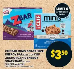Valu-mart CLIF BAR MINIS, SNACK-SIZE ENERGY BAR, 5X28 G OR CLIF ZBAR ORGANIC ENERGY SNACK BARS, 5X36 G offer