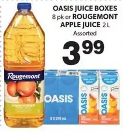 Colemans Oasis juice boxes or Rougemont apple juice offer