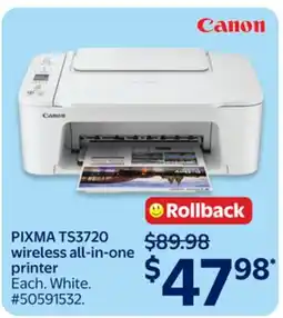 Walmart PIXMA TS3720 wireless all-in-one printer offer