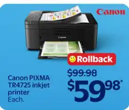 Walmart Canon PIXMA TR4725 inkjet printer offer