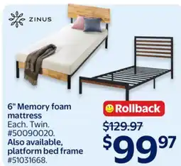 Walmart 6 Memory foam mattress offer