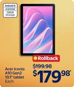 Walmart Acer Iconia A10 Gen2 10.1 tablet offer