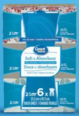 Walmart Great Value 2-ply facial tissues offer