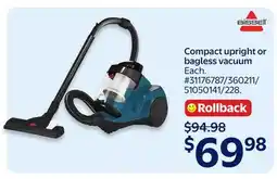 Walmart Compact upright or bagless vacuum offer