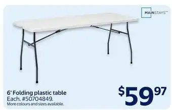 Walmart 6' Folding plastic table offer