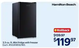 Walmart 3.3-cu. ft. Mini fridge with freezer offer