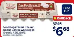 Walmart Conestoga Farms free run omega-3 large white eggs offer