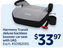 Walmart Harmony Transit deluxe backless booster car seat with UAS offer