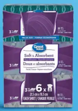 Walmart Great Value 3-ply facial tissues offer