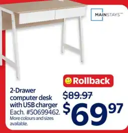 Walmart 2-Drawer computer desk with USB charger offer