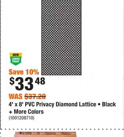 Home Depot 4' x 8' PVC Privacy Diamond Lattice • Black + More Colors offer