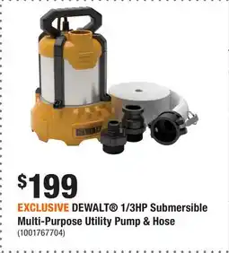 Home Depot EXCLUSIVE DEWALT 1/3HP Submersible Multi-Purpose Utility Pump & Hose offer