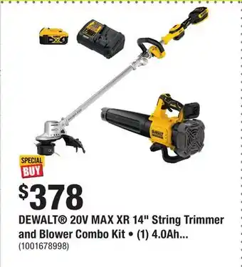 Home Depot DEWALT 20V MAX XR 14 String Trimmer and Blower Combo Kit • (1) 4.0Ah battery & charger offer