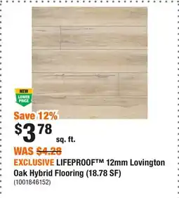Home Depot EXCLUSIVE LIFEPROOF 12mm Lovington Oak Hybrid Flooring (18.78 SF) offer
