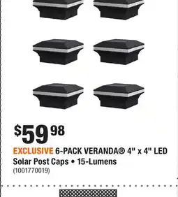 Home Depot EXCLUSIVE 6-PACK VERANDA 4 x 4 LED Solar Post Caps • 15-Lumens offer