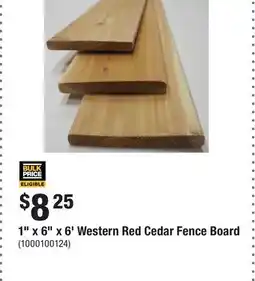 Home Depot 1 x 6 x 6' Western Red Cedar Fence Board offer