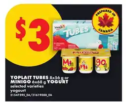 No Frills YOPLAIT TUBES, 8X56 G OR MINIGO, 6X68 G YOGURT offer