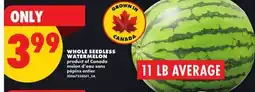 No Frills WHOLE SEEDLESS WATERMELON, 11 LB AVERAGE offer