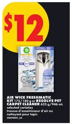 No Frills AIR WICK FRESHMATIC KIT, 175/180 G OR RESOLVE PET CARPET CLEANER offer