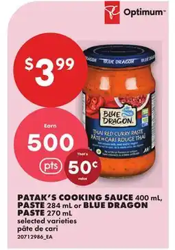 No Frills PATAK'S COOKING SAUCE 400 mL, PASTE 284 ml or BLUE DRAGON PASTE 270 ml offer