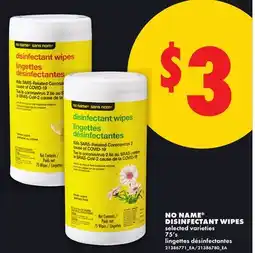 No Frills NO NAME DISINFECTANT WIPES, 75'S offer