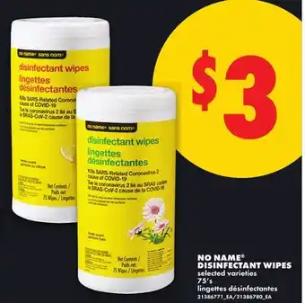 No Frills NO NAME DISINFECTANT WIPES, 75'S offer