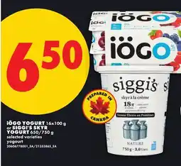 No Frills IÖGO YOGURT 16 X 100 G OR SIGGI'S SKYR YOGURT 650/750 G offer