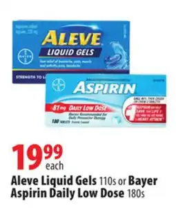 London Drugs Aleve Liquid Gels 110s or Bayer Aspirin Daily Low Dose 180s offer