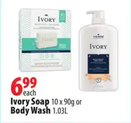 London Drugs Ivory Soap 10 x 90g or Body Wash 1.03L offer