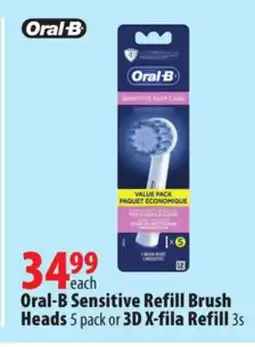 London Drugs Oral-B Sensitive Refill Brush Heads 5 pack or 3D X-fila Refill 3s offer