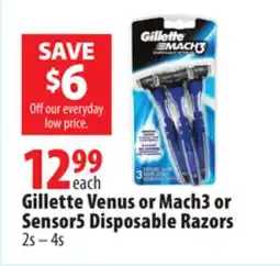 London Drugs Gillette Venus or Mach3 or Sensor5 Disposable Razors offer