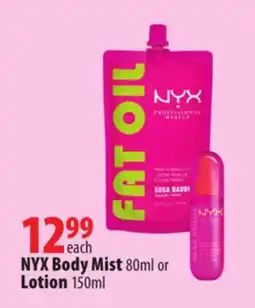 London Drugs NYX Body Mist 80ml or Lotion 150ml offer