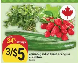 Marché Adonis coriander, radish bunch or english cucumbers offer