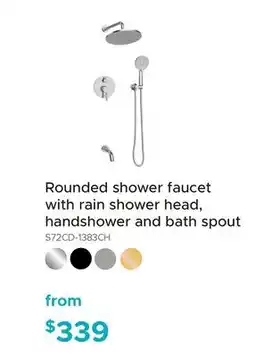 Bath Depot KEBO Rounded shower faucet with rain shower head, handshower and bath spout offer