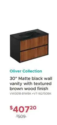 Bath Depot Oliver Collection 30 Matte black wall vanity with textured brown wood finish offer