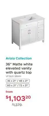 Bath Depot Arizia Collection 36 Matte white elevated vanity with quartz top offer