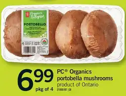 Fortinos PC ORGANICS PORTOBELLO MUSHROOMS, PKG OF 4 offer