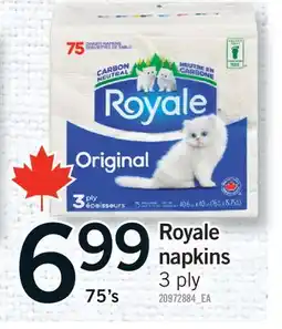 Fortinos ROYALE NAPKINS, 3 PLY, 75'S offer
