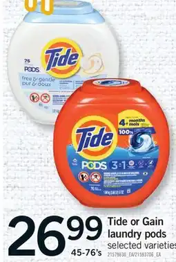 Fortinos TIDE OR GAIN LAUNDRY PODS, 45-76'S offer