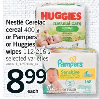 Fortinos NESTLÉ CERELAC CEREAL, 400 G OR PAMPERS OR HUGGIES WIPES, 112-216'S offer