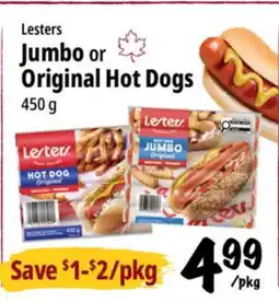 Farm Boy Lesters Jumbo or Original Hot Dogs offer