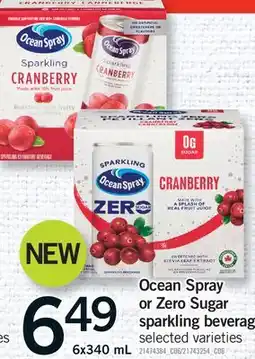 Fortinos OCEAN SPRAY OR ZERO SUGAR SPARKLING BEVERAGE offer