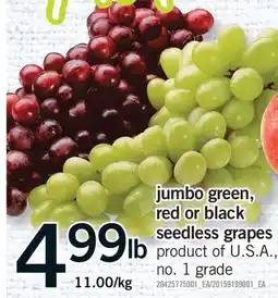 Fortinos JUMBO GREEN, RED OR BLACK SEEDLESS GRAPES offer