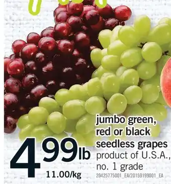 Fortinos JUMBO GREEN, RED OR BLACK SEEDLESS GRAPES offer