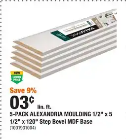 Home Depot 5-PACK ALEXANDRIA MOULDING 1/2 x 5 1/2 x 120 Step Bevel MDF Base offer